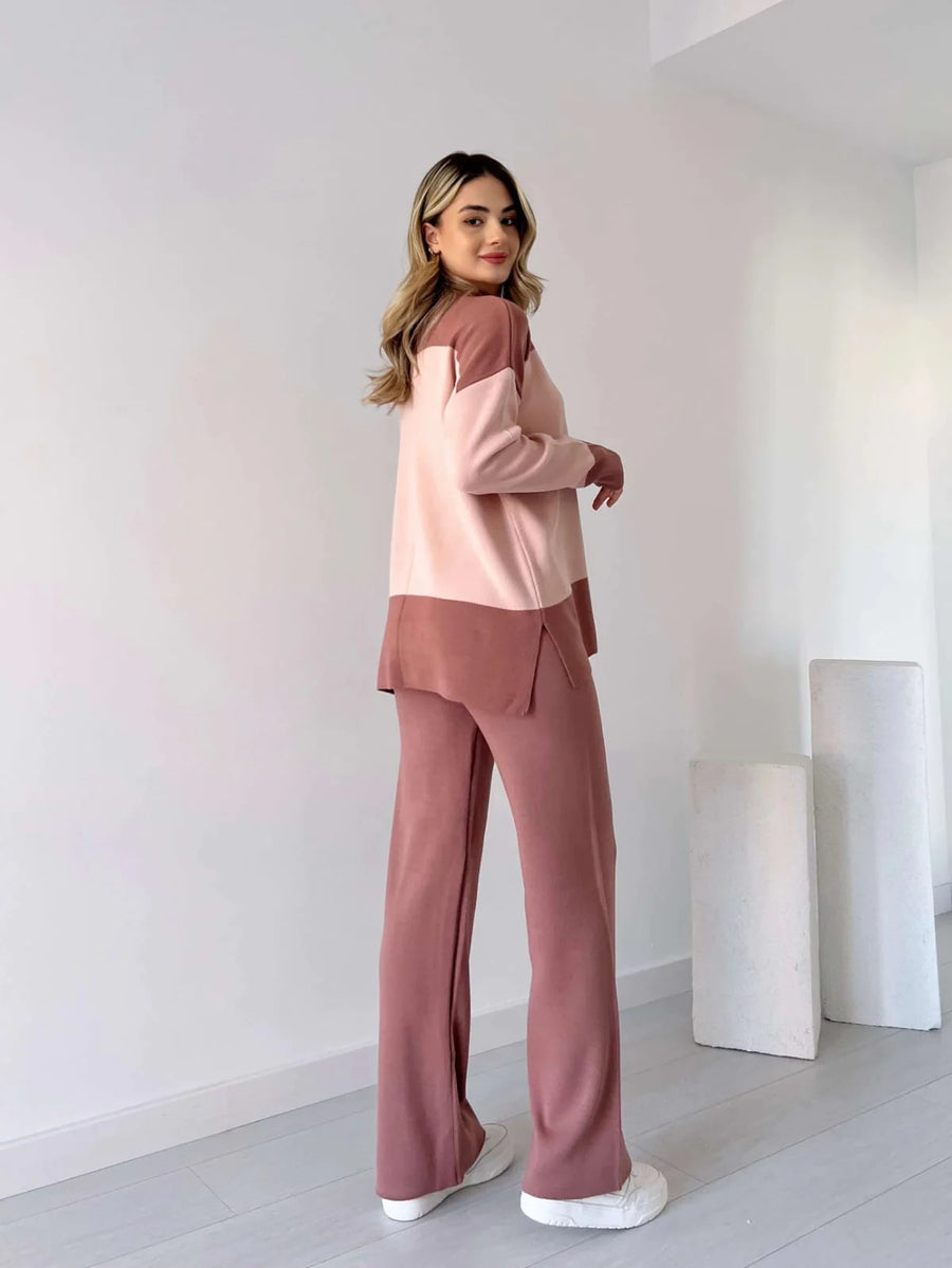 Long Sleeves Two piece Panel Knitted Suit Set