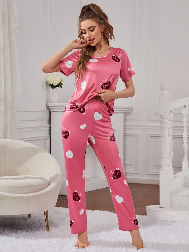 Pink White heart nightwear