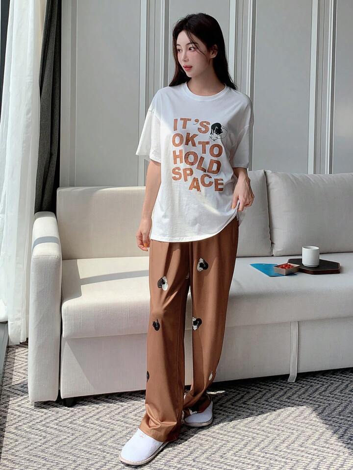 Its Ok to hold place Printed Pj Set