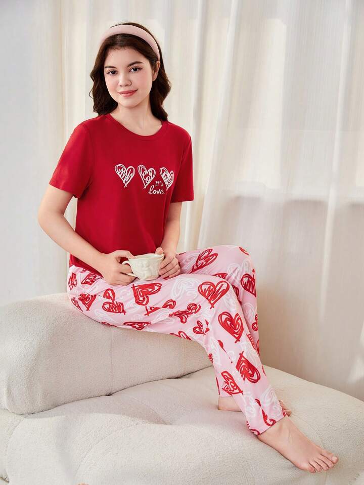 Red Heart Printed Pj Set