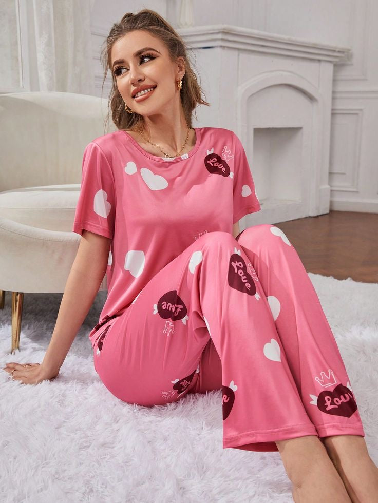 Pink White heart nightwear