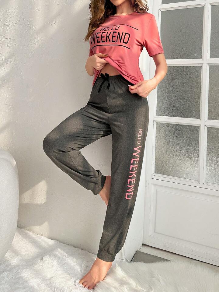 Hello Weekend Printed PJ Set