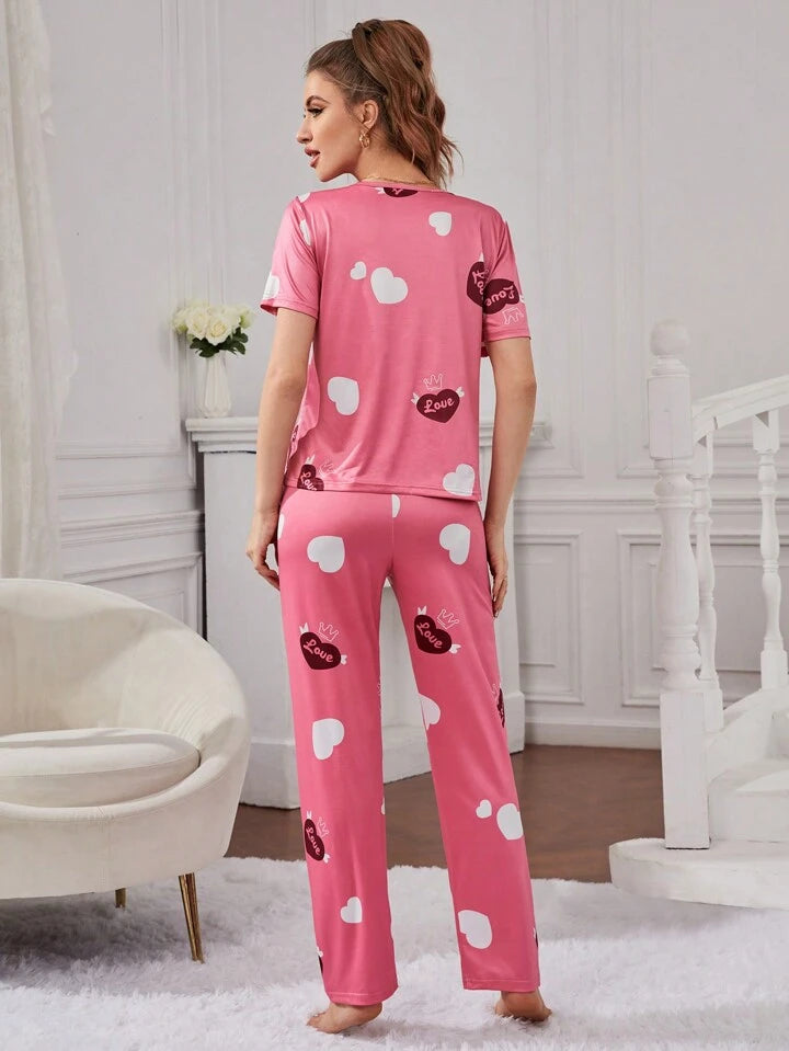 Pink White heart nightwear