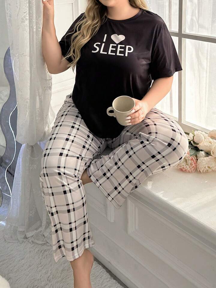 I love Sleep Black Printed Pj Set