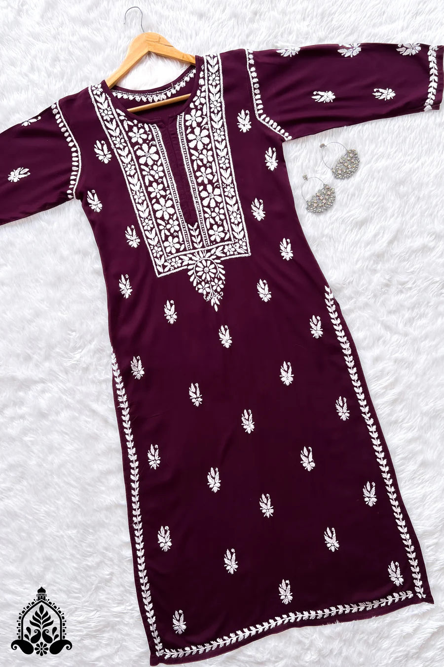 HOOR CHIKANKARI LONG STRAIGHT KURTA