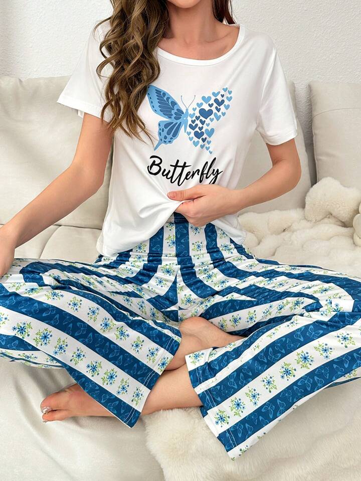 Blue Floral Butterfly Pj Set – Vest Wears