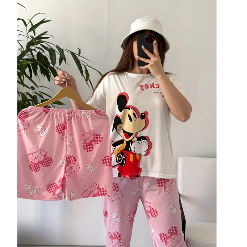 Pink & White mickey 3 piece nightwear