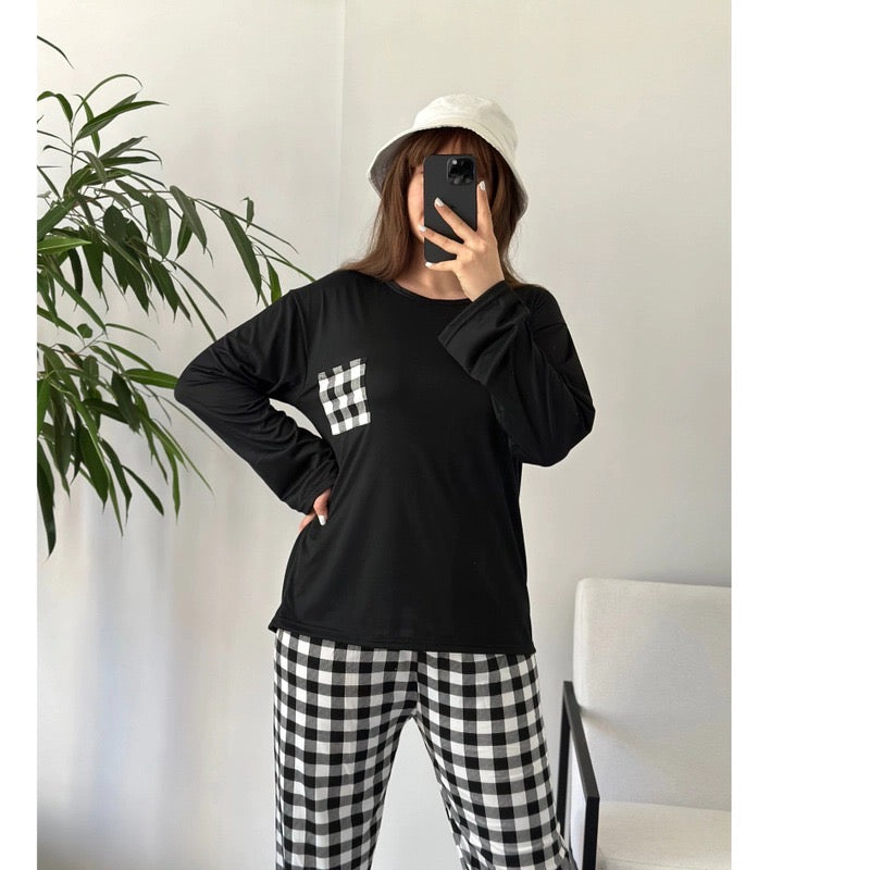 Black Check Pocket Pj Set