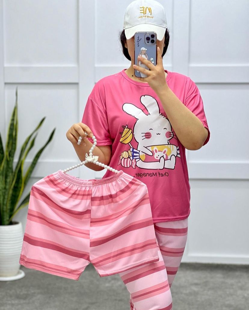 Pink Panel 3 piece nightwear