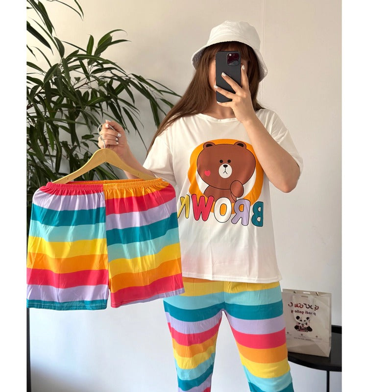 Brown Rainbow 3 piece nightwear