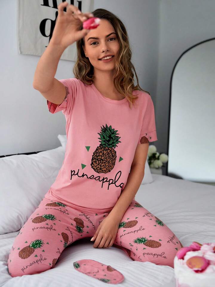 Pink Pineapple Printed Pj Set