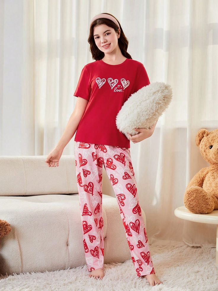 Red Heart Printed Pj Set