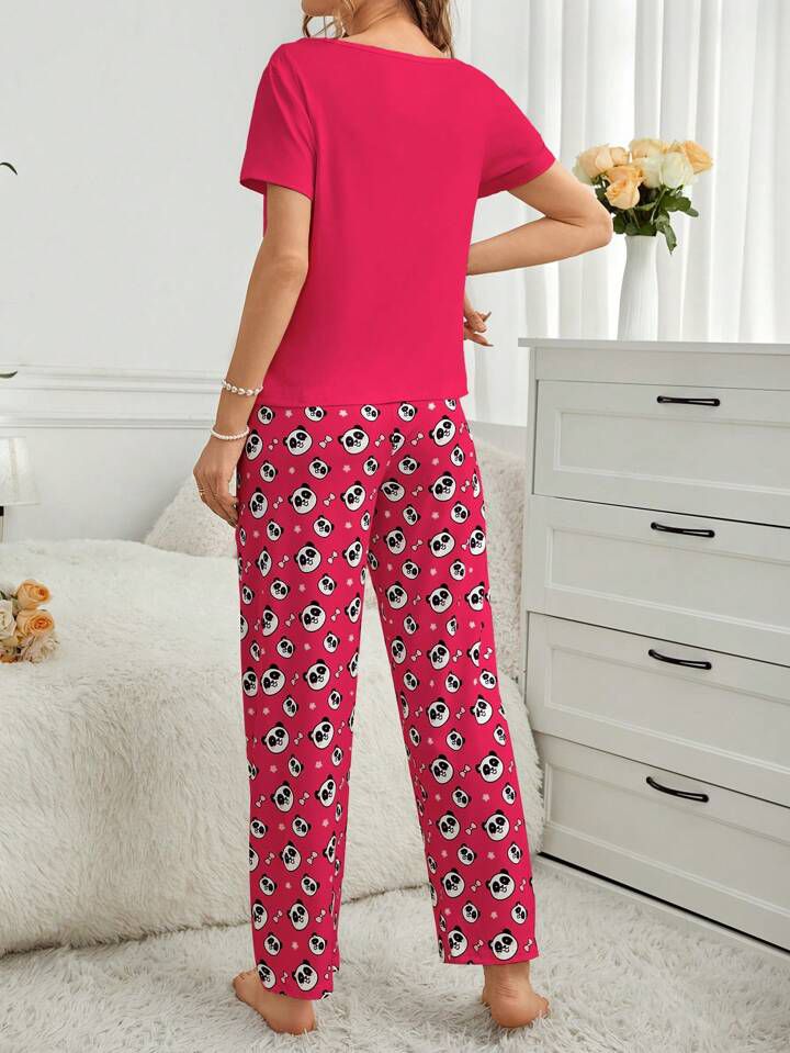 Cute Panda Pattern PJ Set (RED)