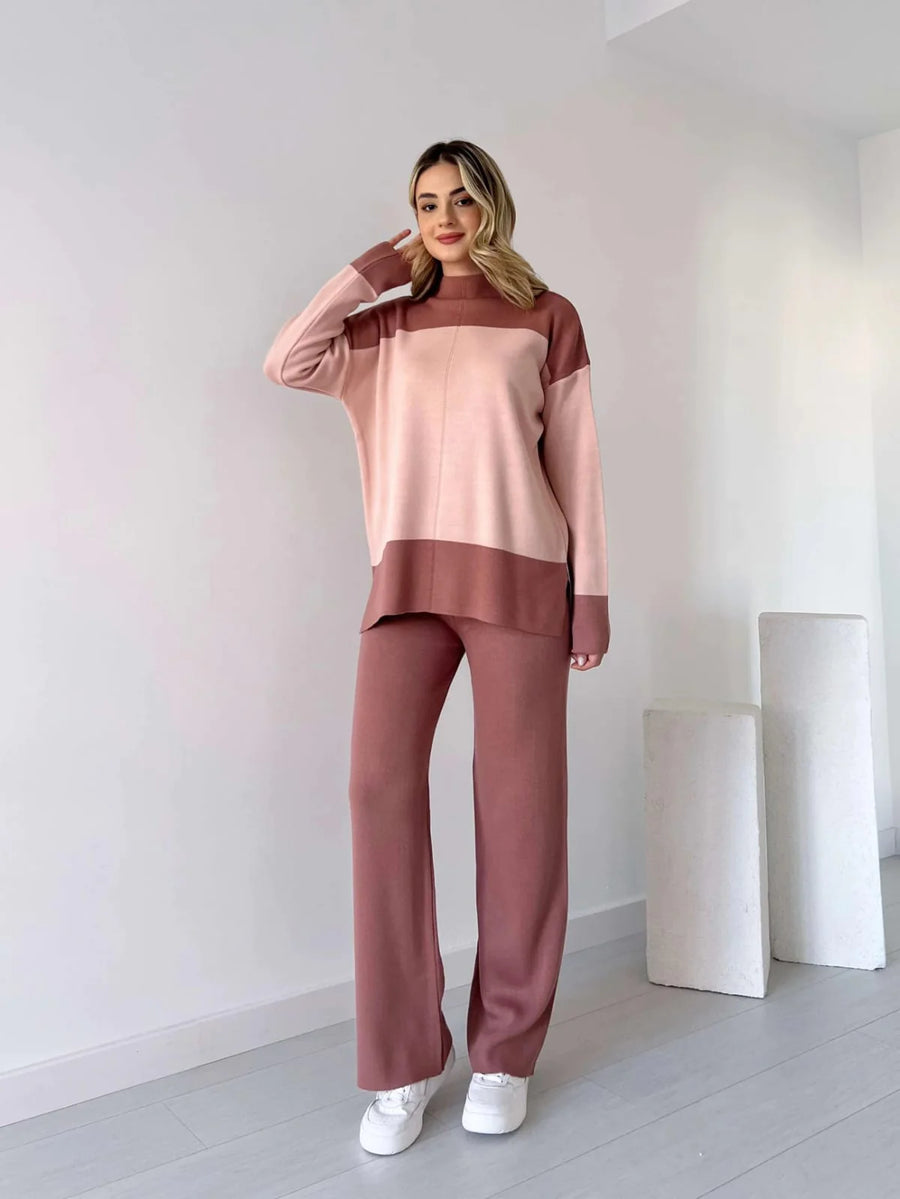 Long Sleeves Two piece Panel Knitted Suit Set