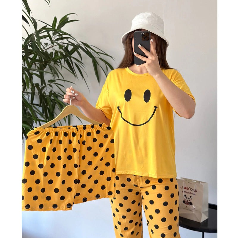 Yellow Smiley 3 piece nightwear