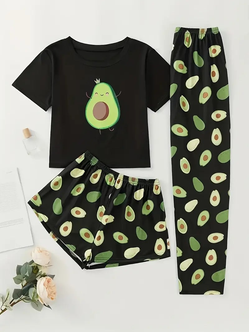 Sleepy Avocados 3 piece nightwear