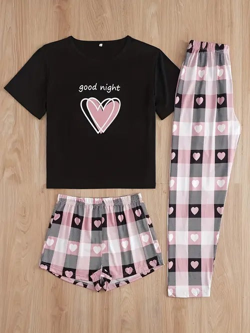 Good Night Hearts 3 piece nightwear